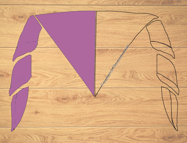 Mi-Partie GAUCHE VIOLET pour 12 foulards (pointe en bas)